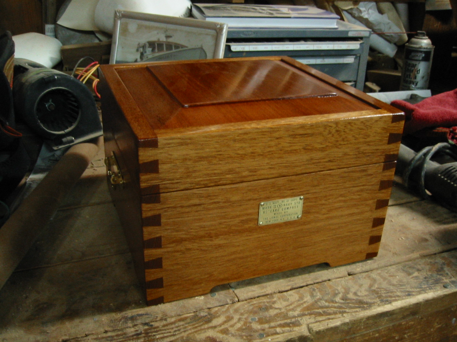 Navy compass in new mahogany box